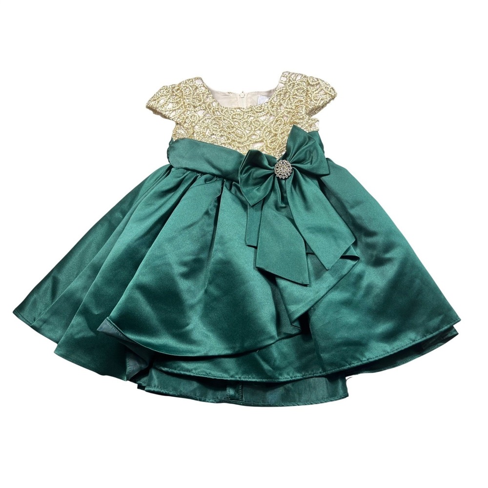 Rare‎ Editions Green Gold Lace Holiday Party Dress Girls 2T